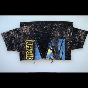 Band t-shirt with an open chest concept and a bleach design